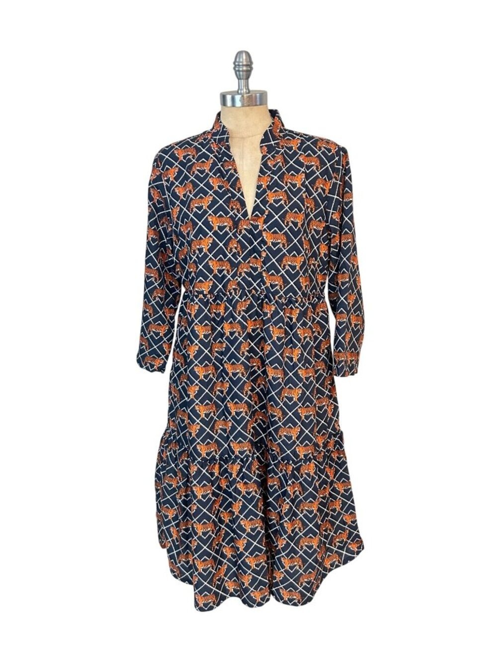 Classic Southern Smocks Womens Long Sleeve Tiger Print Dress NWT Large